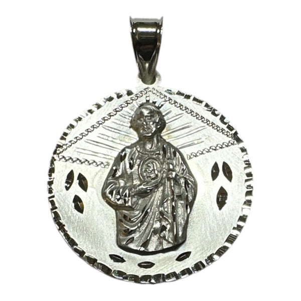 Sterling Silver Saint Jude Thaddeus "San Judas Tadeo" 32mm Medal Pendant