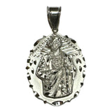 Sterling Silver Saint Jude Thaddeus "San Judas Tadeo" 1.56" x 0.90" Oval Scalloped Medal Pendant