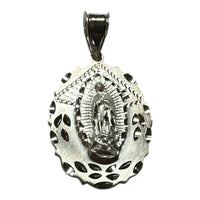 Sterling Silver Our Lady of Guadalupe "Virgen de Guadalupe" 1.56" x 0.90" Oval Scalloped Medal Pendant