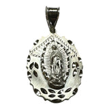 Sterling Silver Our Lady of Guadalupe "Virgen de Guadalupe" 1.56" x 0.90" Oval Scalloped Medal Pendant