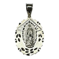 Sterling Silver Our Lady of Guadalupe "Virgen de Guadalupe" 1.56" x 0.90" Oval Scalloped Medal Pendant