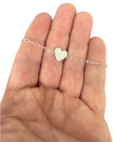 Sterling Silver .925 Engravable Heart 7" Paper Clip Link Bracelet