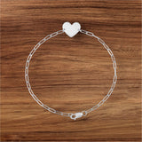 Sterling Silver .925 Engravable Heart 7" Paper Clip Link Bracelet