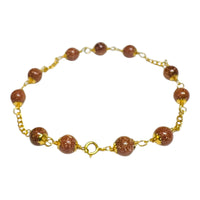 10 Karat Yellow Gold 6mm Venturina (Brown Goldstone) Curb Link Bracelet