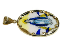 Vintage NOS 1970's 10K Enameled Miraculous Virgin Mary "Milagrosa" 25 x 20mm Oval Medal