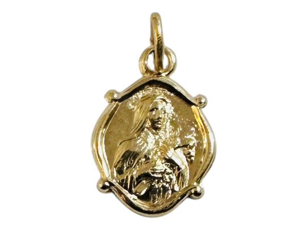14 Karat Yellow Gold Therese of Lisieux "Little Flower" 0.40" x 0.32" Dainty Medal