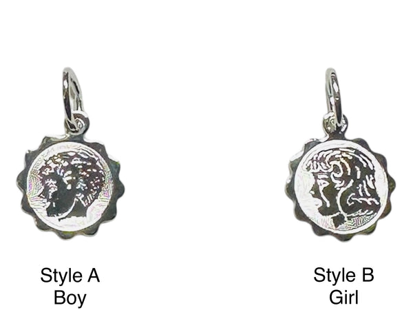 Sterling Silver 10mm (0.40") Engravable Boy or Girl Scalloped Design Disc Charm