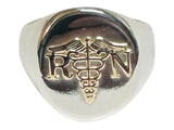 Sterling Silver and 14 Karat Yellow Gold RN Caduceus Oval 19 x 16mm Solid Back Man's Signet Ring