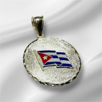 Sterling Silver Hand Enameled Cuban Flag Nickel Size Pendant (Made in USA)