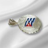Sterling Silver Hand Enameled Cuban Flag Nickel Size Pendant (Made in USA)