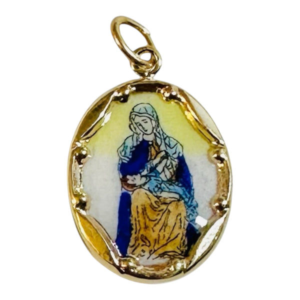 Vintage NOS 10K Yellow Gold Enameled Our Lady of Providence "Providencia" 17 x 13mm Oval Medal