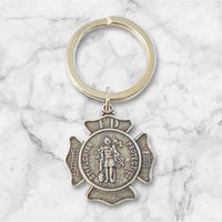 Sterling Silver Saint Florian Firefighter's Badge Medal Personalized Keychain