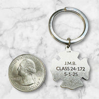 Sterling Silver Saint Florian Firefighter's Badge Medal Personalized Keychain