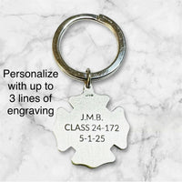 Sterling Silver Saint Florian Firefighter's Badge Medal Personalized Keychain