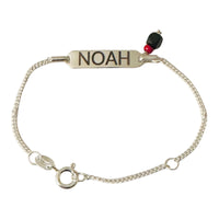 Sterling Silver Children's Curb Link ID Bracelet with Genuine 4mm Azabache Jet Charm (FREE Engraving)