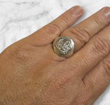 Sterling Silver Saint Michael Protect Us Badge Signet Man's Ring