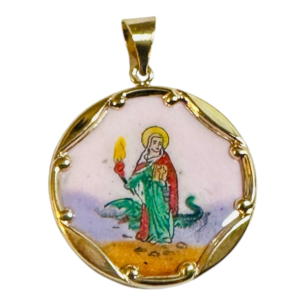 Vintage NOS 10K & Enameled Saint Martha "Santa Marta" 23.7mm Round Medal