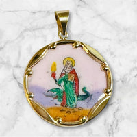 Vintage NOS 10K & Enameled Saint Martha "Santa Marta" 23.7mm Round Medal