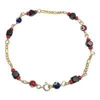 10 Karat Yellow Gold Genuine 4mm Azabache Jet and Lucky Eyes Figaro Link 7.5" Bracelet