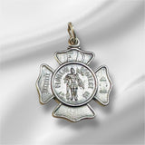 Sterling Silver Antiqued Finish Saint Florian Firefighter's Badge Medal Pendant (2 sizes)