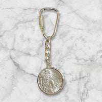 Sterling Silver Cuban Link Key Chain with Celia Cruz Commemorative US Quarter Dollar Coin