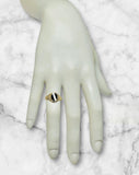 10 Karat Yellow Gold Genuine Black Onyx and Inlay Mother-of-Pearl Dainty Ladies Filigree Ring