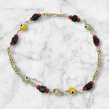 10 Karat Yellow Gold Genuine 4mm Azabache Jet and Orisha Orula Lucky Eyes Figaro Link 7.5" Bracelet
