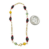 10 Karat Yellow Gold Genuine 4mm Azabache Jet and Orisha Orula Lucky Eyes Figaro Link 7.5" Bracelet