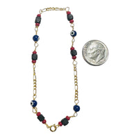 10 Karat Yellow Gold Genuine 4mm Azabache Jet and Blue or Red Lucky Eyes Figaro Link 7.5" Bracelet