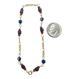 10 Karat Yellow Gold Genuine 4mm Azabache Jet and Blue or Red Lucky Eyes Figaro Link 7.5" Bracelet