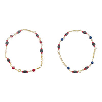 10 Karat Yellow Gold Genuine 4mm Azabache Jet and Blue or Red Lucky Eyes Figaro Link 7.5" Bracelet