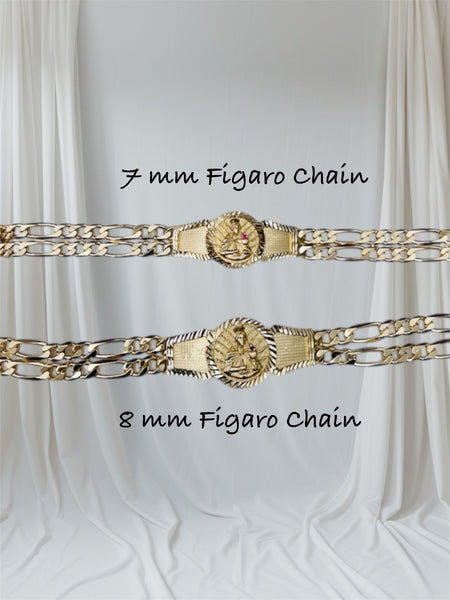 18 Karat Yellow Gold-plated Sterling Silver Double Strand Figaro Link Saint Barbara "Santa Barbara" ID Bracelet (2 widths available)
