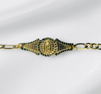18K Yellow Gold-plated Sterling Silver Our Lady of Guadalupe 6" Children's ID Figaro Bracelet