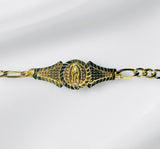 18K Yellow Gold-plated Sterling Silver Our Lady of Guadalupe 6" Children's ID Figaro Bracelet
