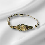 18K Yellow Gold-plated Sterling Silver Our Lady of Guadalupe 6" Children's ID Figaro Bracelet