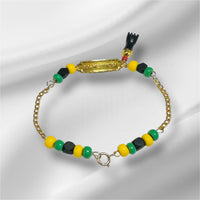 10 Karat Yellow Gold Genuine 4mm Azabache Jet and Orula Beads with Azabache Mano Figa DIOS ME BENDIGA 6" Curb Link Baby Bracelet