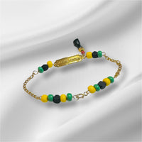 10 Karat Yellow Gold Genuine 4mm Azabache Jet and Orula Beads with Azabache Mano Figa DIOS ME BENDIGA 6" Curb Link Baby Bracelet