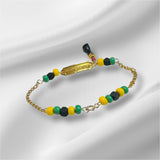 10 Karat Yellow Gold Genuine 4mm Azabache Jet and Orula Beads with Azabache Mano Figa DIOS ME BENDIGA 6" Curb Link Baby Bracelet