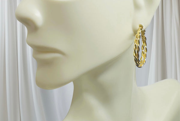 Vintage NOS (new old stock) 1990's 18 Karat Yellow Gold-plated Sterling Silver Twisted Double Rope Oval Hoop Earrings
