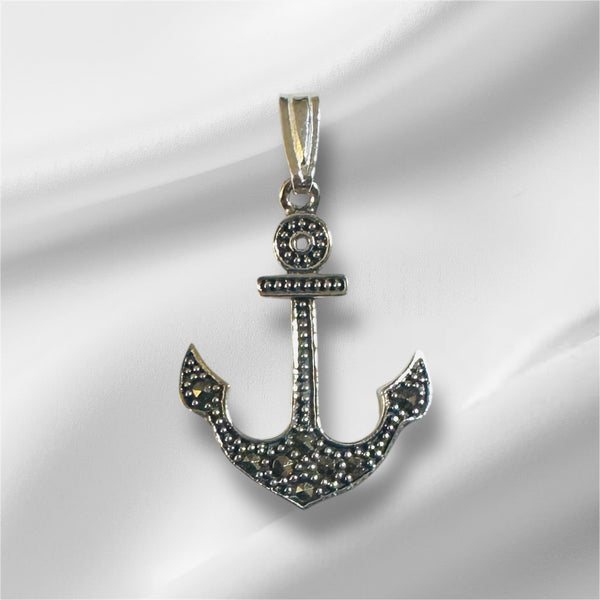 Vintage NOS (new old stock) 1990's Antiqued Sterling Silver Marcasite Anchor Pendant