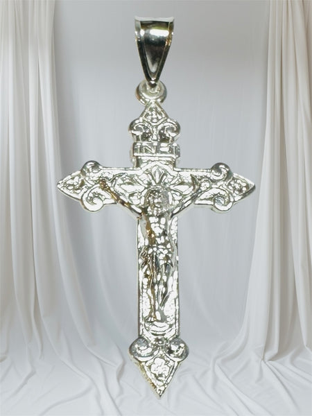 Sterling Silver 1.75" Ornate INRI Crucifix Pendant