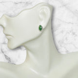 Sterling Silver Genuine 8 x 6mm Oval Cabochon Nephrite Jade Bezel Stud Earrings