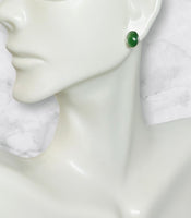 Sterling Silver Genuine 8 x 6mm Oval Cabochon Nephrite Jade Bezel Stud Earrings