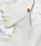 Sterling Silver 8 x 6mm Oval Cabochon Venturina "Brown Goldstone" Bezel Stud Earrings