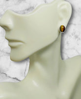 Sterling Silver Genuine 8 x 6mm Oval Cabochon Tiger's Eye Bezel Stud Earrings