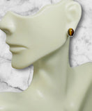 Sterling Silver Genuine 8 x 6mm Oval Cabochon Tiger's Eye Bezel Stud Earrings