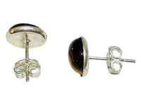 Sterling Silver Genuine 8 x 6mm Oval Cabochon Tiger's Eye Bezel Stud Earrings