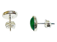 Sterling Silver Genuine 8 x 6mm Oval Cabochon Green Malachite Bezel Stud Earrings