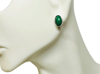 Sterling Silver Genuine 8 x 6mm Oval Cabochon Green Malachite Bezel Stud Earrings