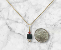 14 Karat Yellow Gold Filled Genuine 6mm Azabache Jet with Red Coral & Cubic Zirconia Pendant with 18" Cable Link Chain